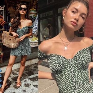 With‎ Jean Isabelle Daisy Green Floral Mini Dress Womens Size Large Button Front